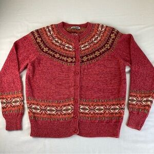 Vintage Tiara International Fair Isle Button Down Cardigan Sweater Heather Large